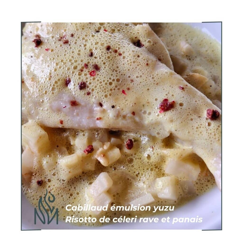 Poisson cabillaud avec émulsion au yuzu