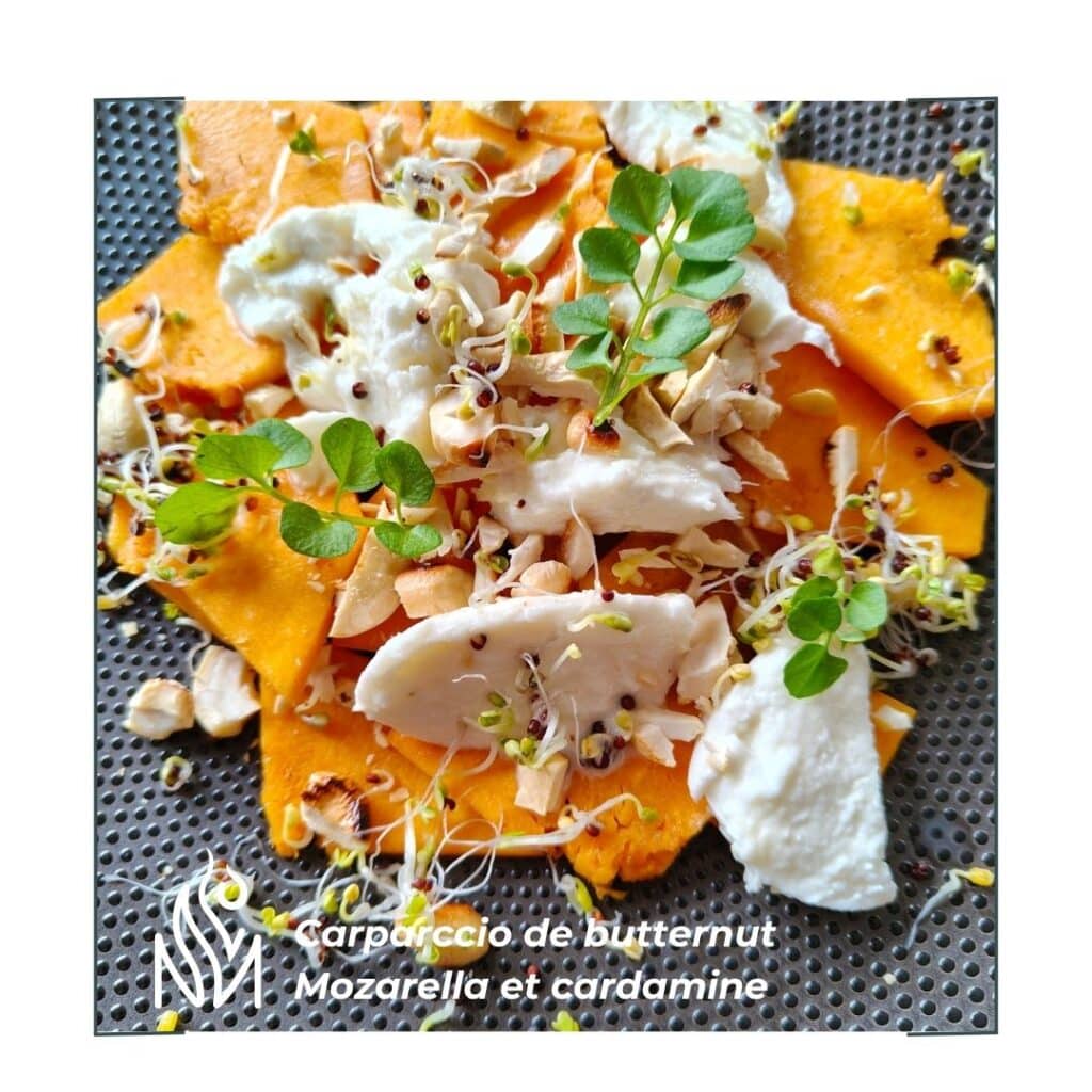 Butternut émincé mariné avec mozzarelle