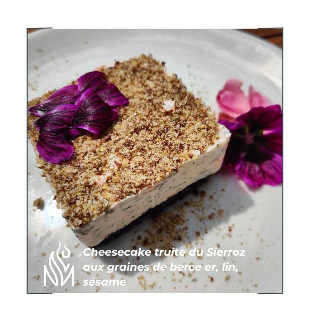 Cheesecake truite fumée feuilles de mauve