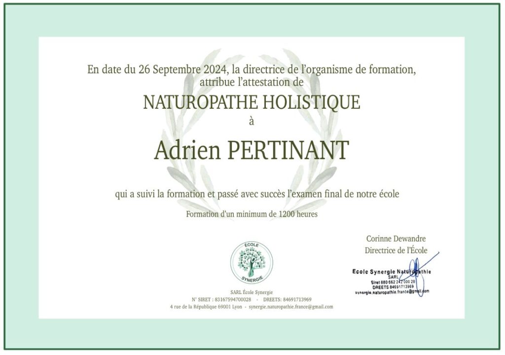 Dîplome naturopathie holistique